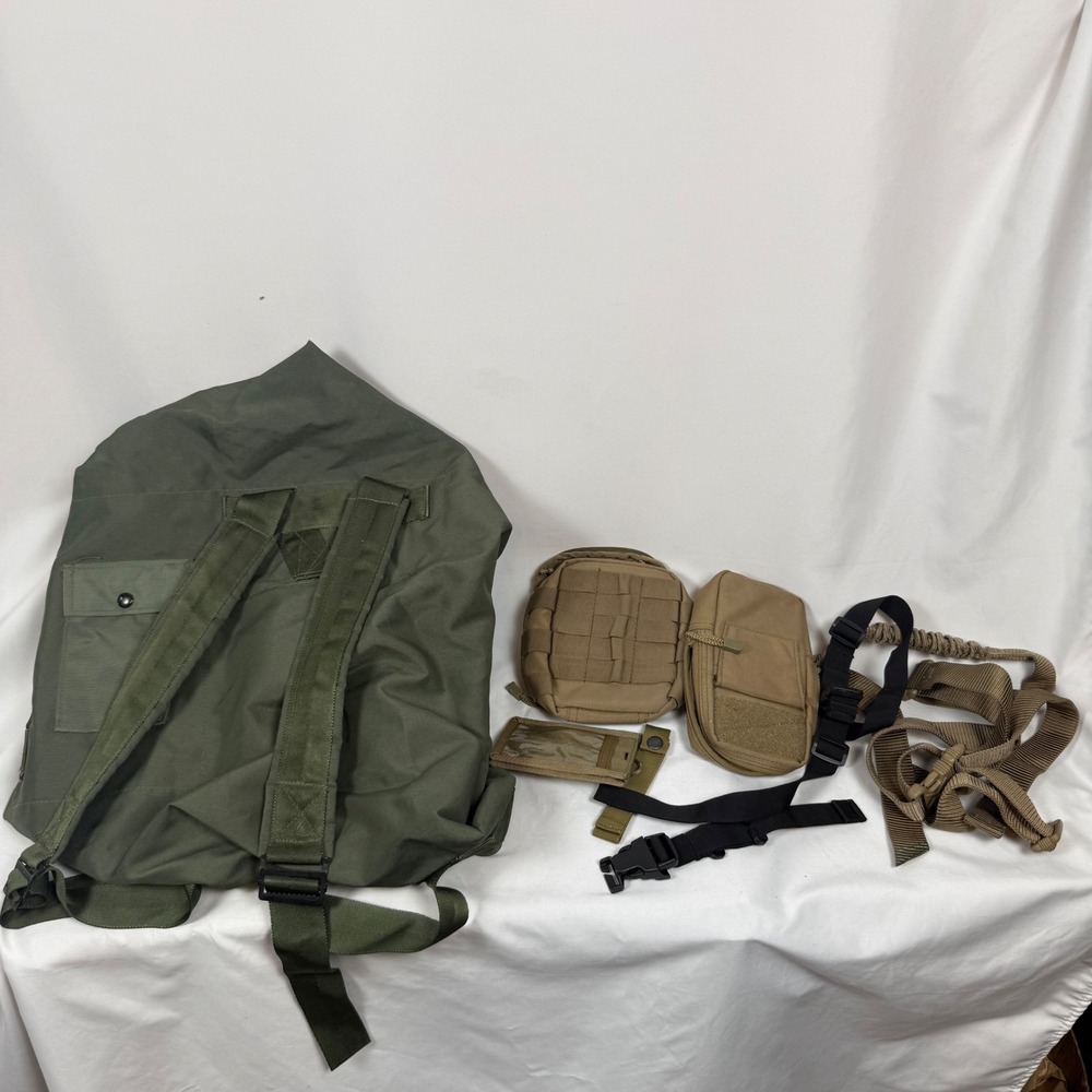 Vintage Olive Green Military Style Backpack Bag with MOLLE Pouches and Straps